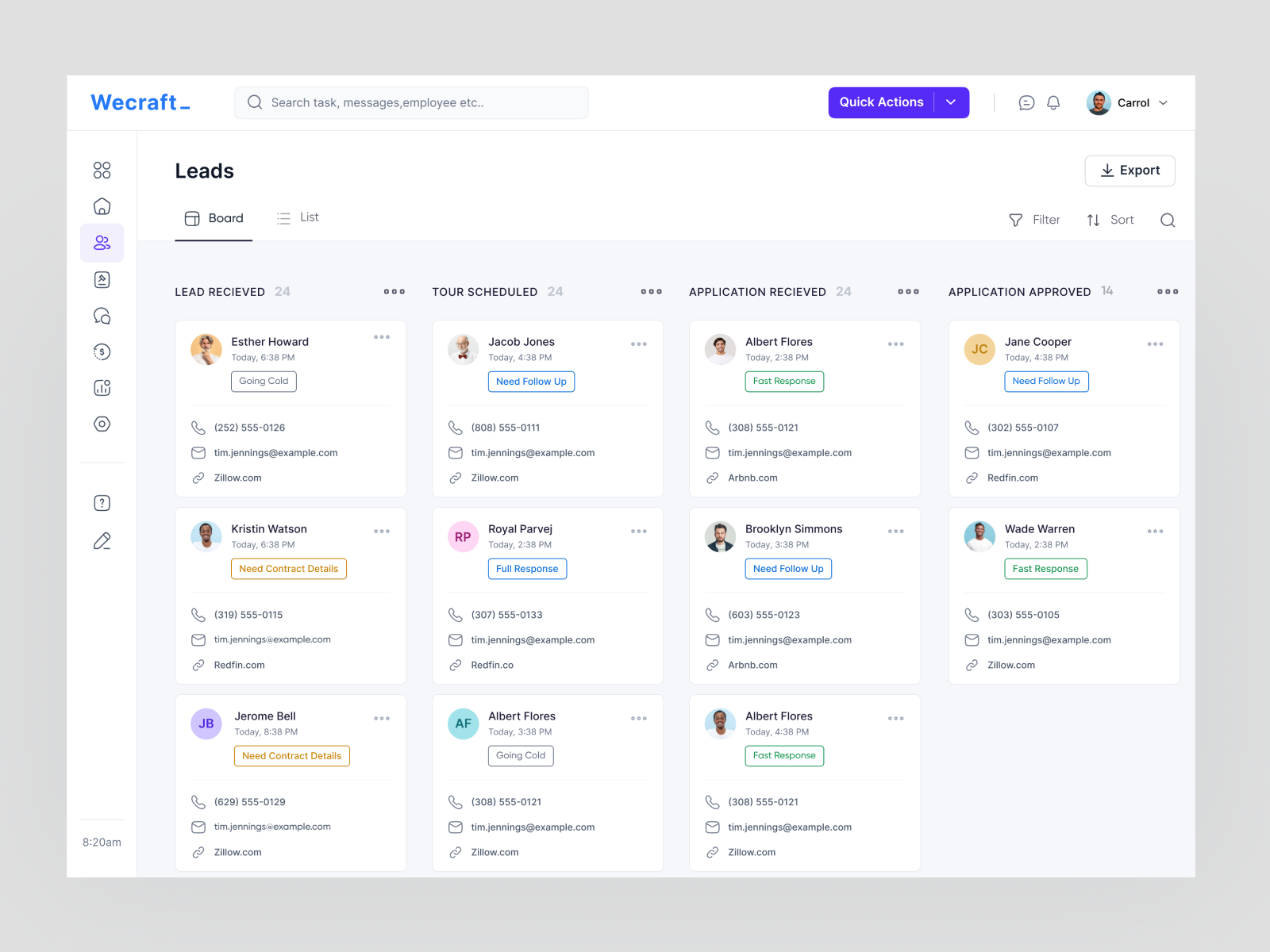 Lead Management Dashboard Interface design by Royal Parvej on Flames