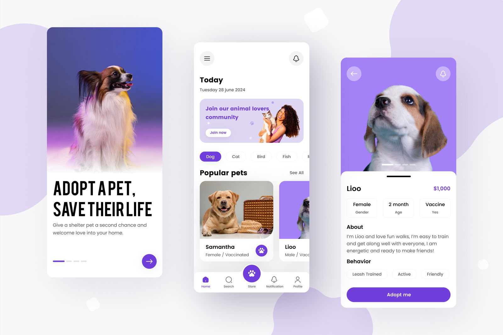 Adopt a Pet Mobile App Interface Design design by Redlio Designs on Flames