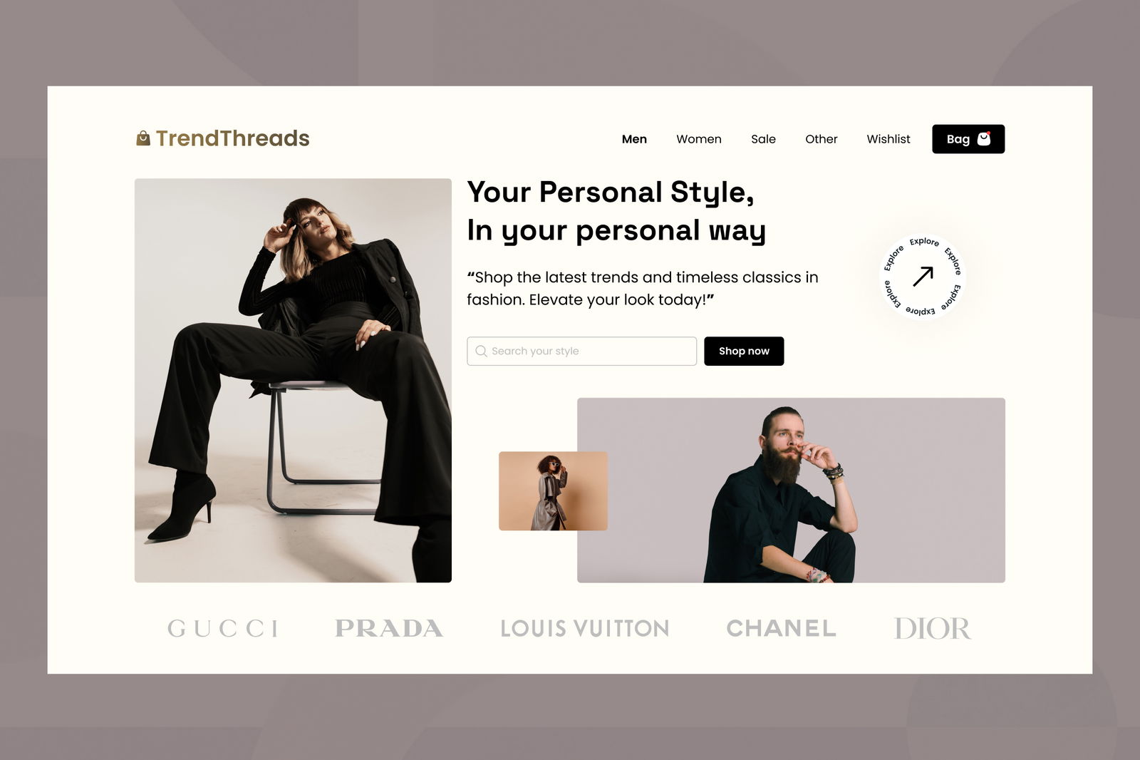 TrendThreads: An E-commerce landing page design by Redlio Designs on Flames