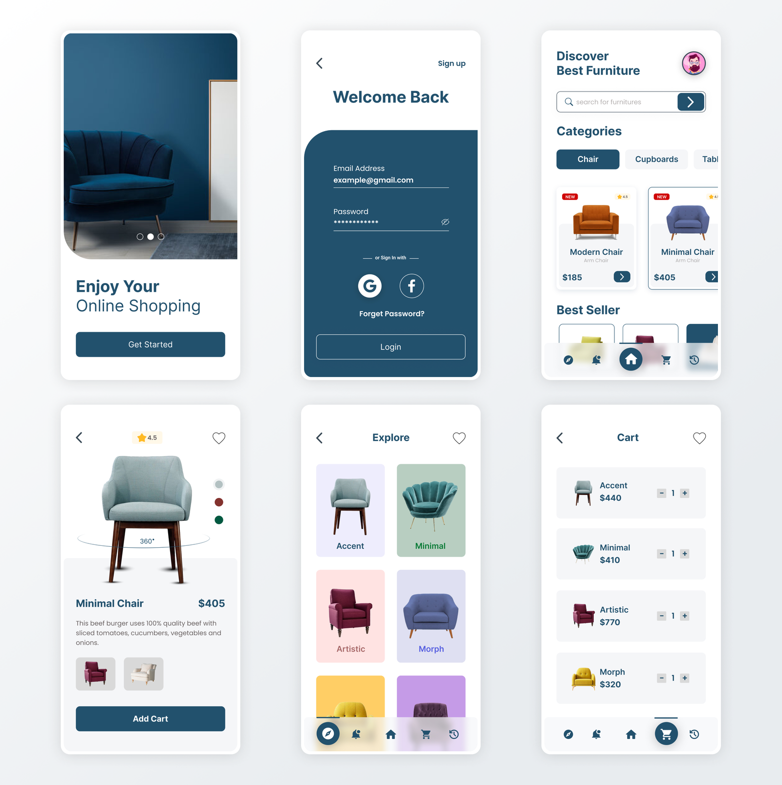 Furniture Mobile App Ui design by Nibir Imtiaz on Flames